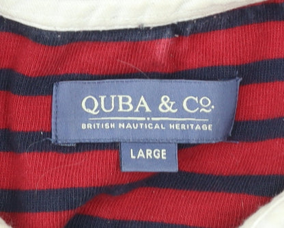 Quba & Co. Men’s Red Blue Striped Rugby Shirt Long Sleeve L