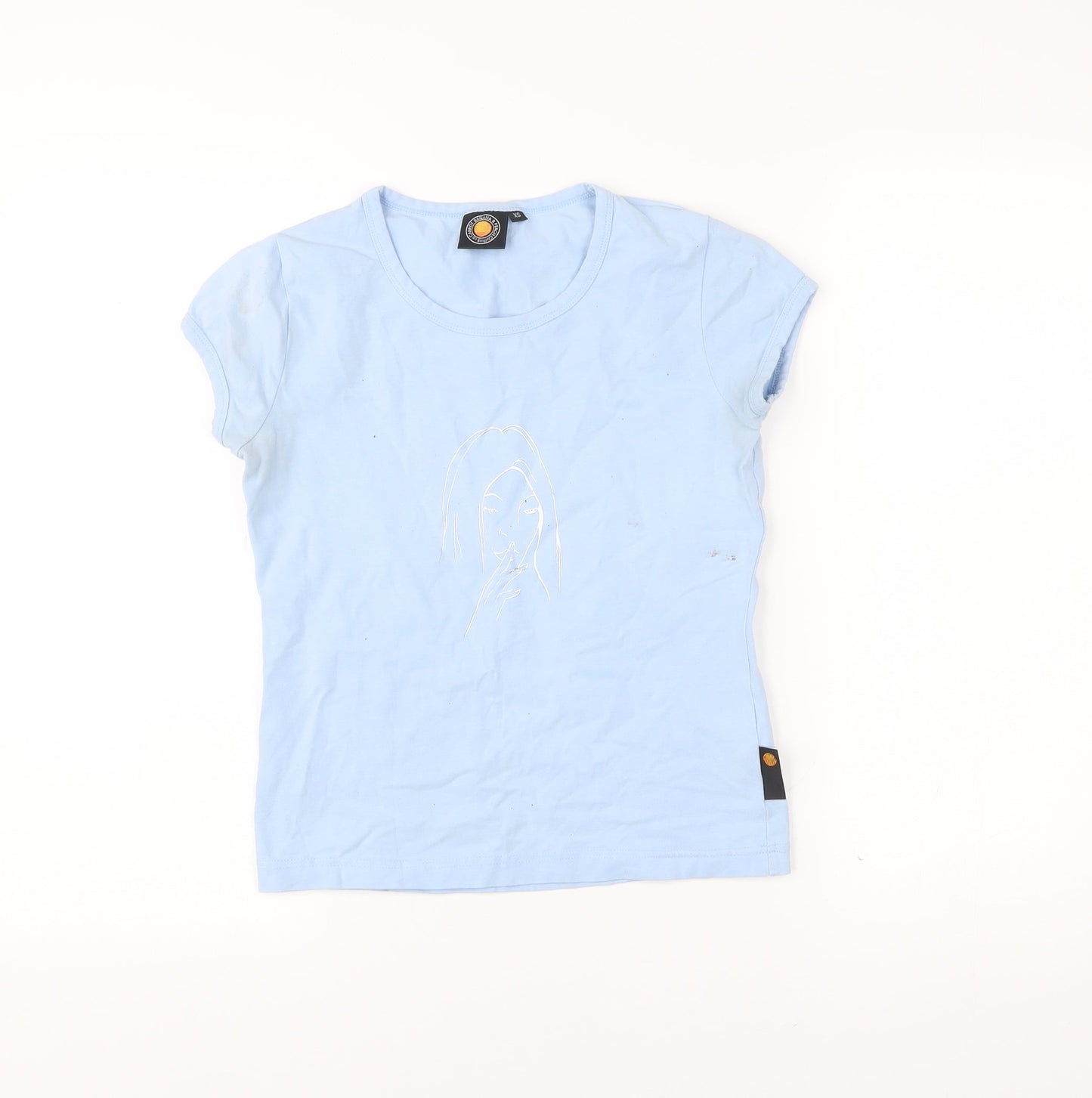 Carrot Banana & Peach Womens Blue XS Slim Fit Graphic T-Shirt