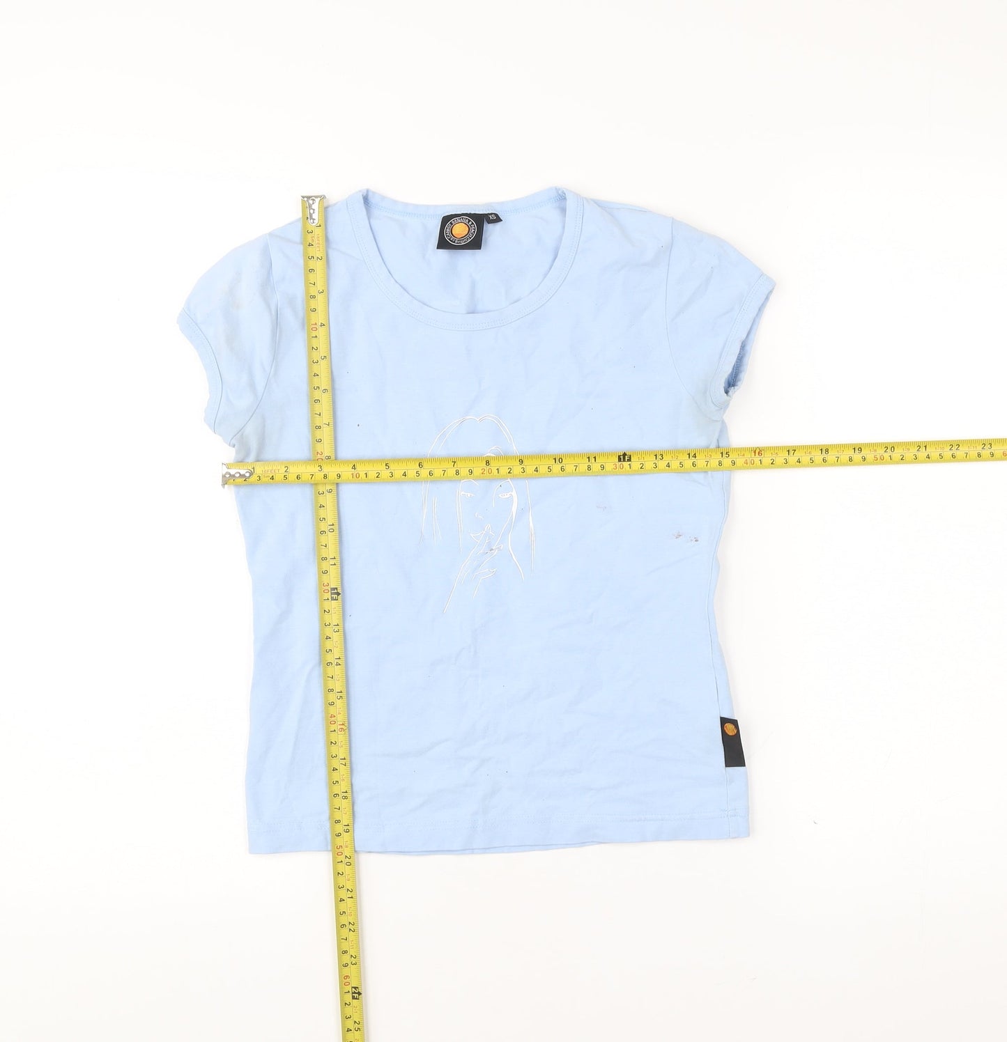 Carrot Banana & Peach Womens Blue XS Slim Fit Graphic T-Shirt