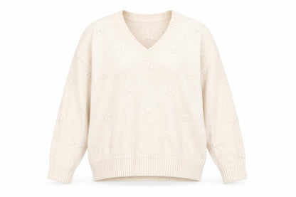 FatFace Womens Beige Knit V-Neck Jumper Size 12 Long Sleeve Pullover