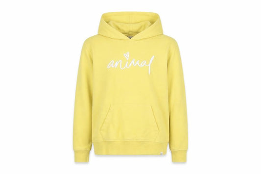 Front view of Animal girls’ yellow pullover hoodie 11-12y cotton blend embroidered logo