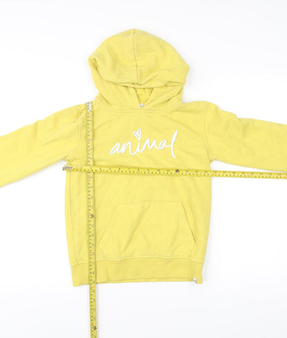 Animal Girls Yellow Pullover Hoodie 11-12Y Cotton Blend Embroidered Logo