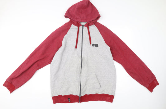 Vans Mens 2XL Grey Red Full Zip Hoodie Hooded Sweatshirt