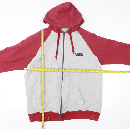 Vans Mens 2XL Grey Red Full Zip Hoodie Hooded Sweatshirt