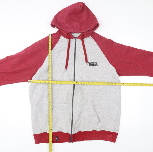 Vans Mens 2XL Grey Red Full Zip Hoodie Hooded Sweatshirt