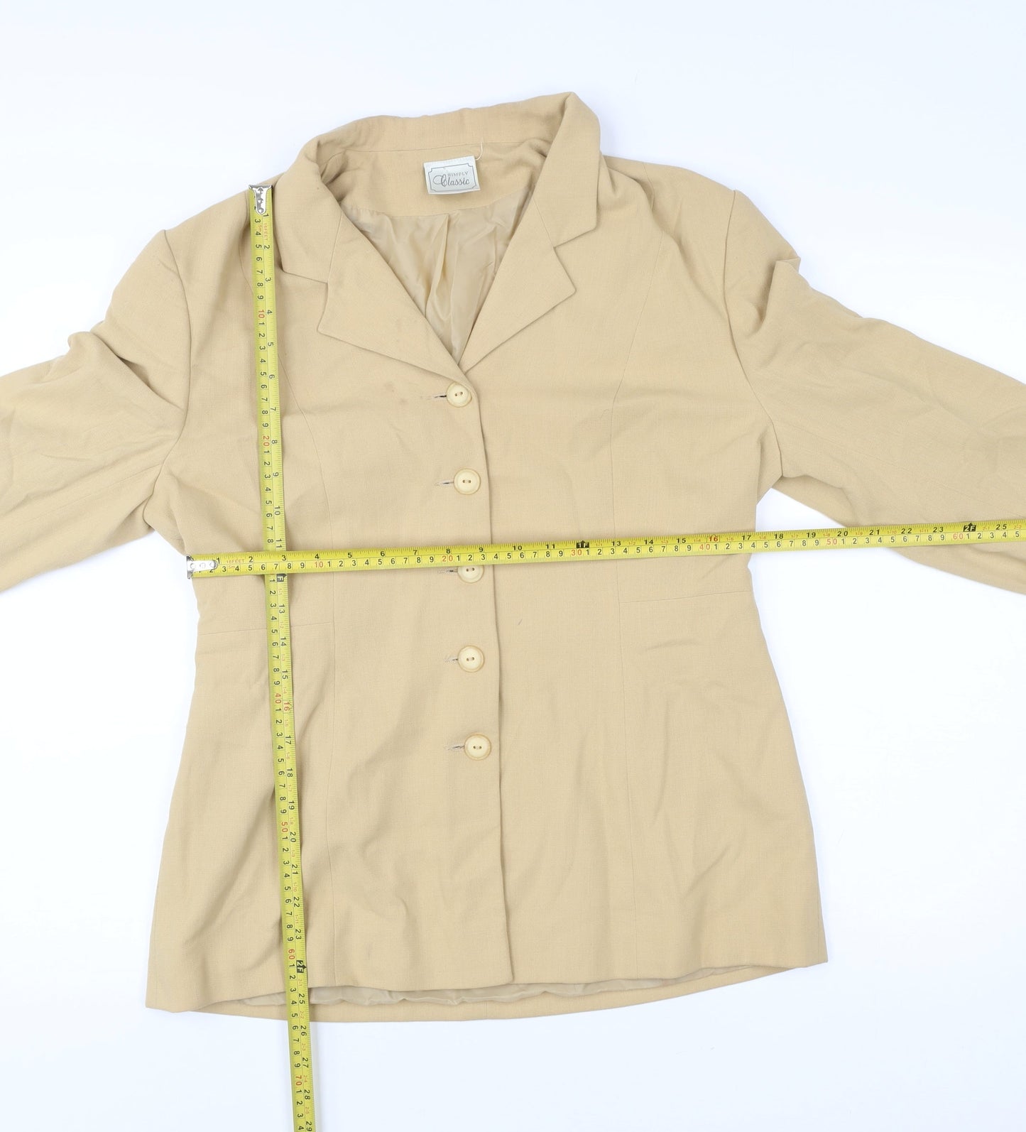 Simply Classic Womens Beige Size 14 Single-Breasted Suit Jacket