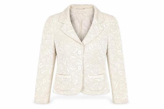 Front view of Wallis Women’s Ivory Floral Jacquard Blazer Jacket, size UK 10