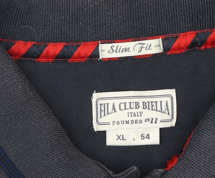 Fila Mens Blue XL Slim Fit Polo Shirt Cotton Stretch
