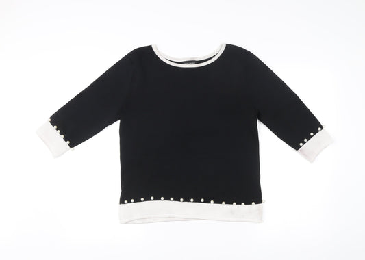 James Lakeland Womens Black Boat Neck Pullover Jumper S Beaded Trim