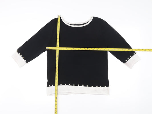 James Lakeland Womens Black Boat Neck Pullover Jumper S Beaded Trim