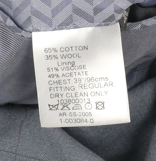 Austin Reed Men Blue 38 Jacket Blazer Check Wool Cotton
