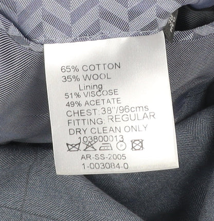 Austin Reed Men Blue 38 Jacket Blazer Check Wool Cotton