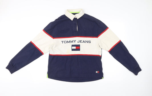 Tommy Jeans Men’s Small Navy White Retro Collared Sweatshirt