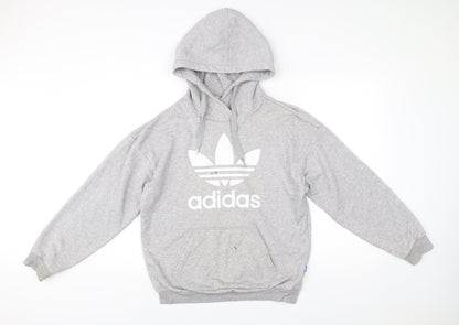 Adidas Womens Grey XS Pullover Hoodie Sweatshirt Logo Raglan