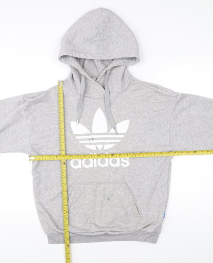 Adidas Womens Grey XS Pullover Hoodie Sweatshirt Logo Raglan