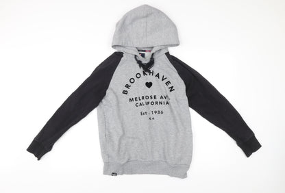 Brookhaven Womens Grey Black Hoodie Size 10 Pullover Logo Print