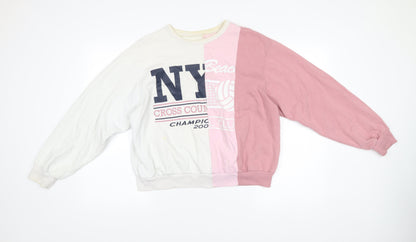 Hollister Womens Sweatshirt M Pink White Colourblock Crew Neck Pullover