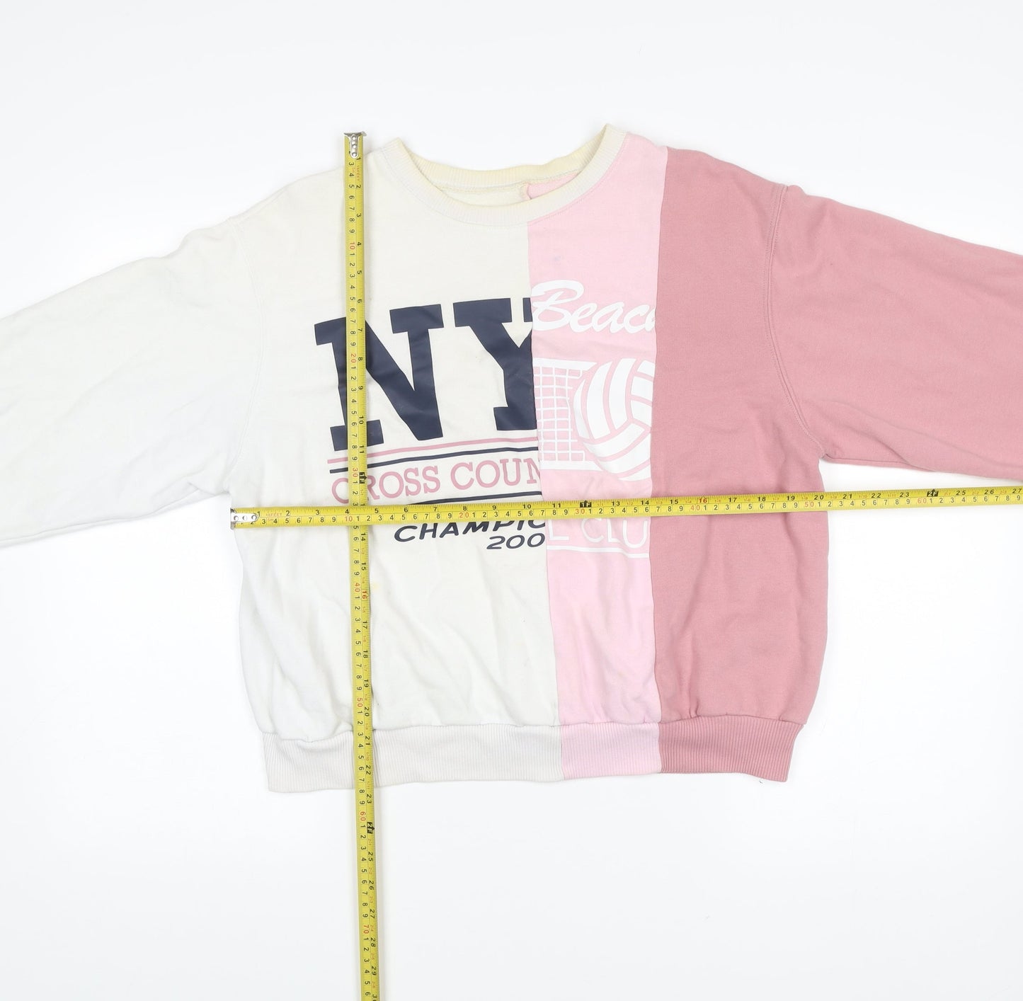 Hollister Womens Sweatshirt M Pink White Colourblock Crew Neck Pullover