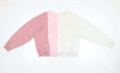 Hollister Womens Sweatshirt M Pink White Colourblock Crew Neck Pullover