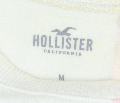 Hollister Womens Sweatshirt M Pink White Colourblock Crew Neck Pullover