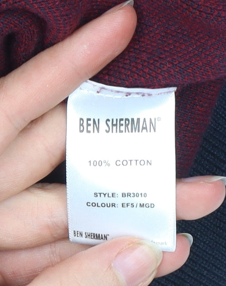 Ben Sherman Mens Red Cotton Crew Neck Pullover Jumper XL