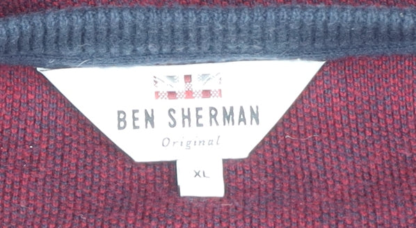 Ben Sherman Mens Red Cotton Crew Neck Pullover Jumper XL