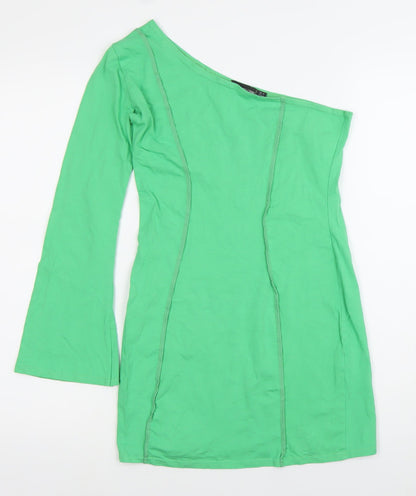 PrettyLittleThing Women’s Green Bodycon Party Dress Size 8 One Shoulder