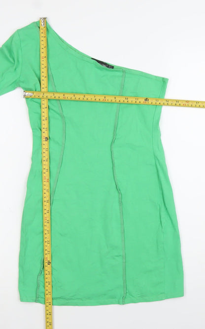 PrettyLittleThing Women’s Green Bodycon Party Dress Size 8 One Shoulder