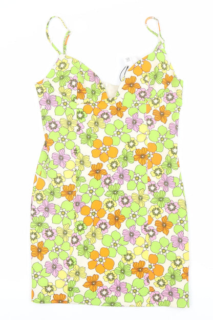 Zara Women’s Multicoloured Floral Bodycon Dress Size 12 V-Neck