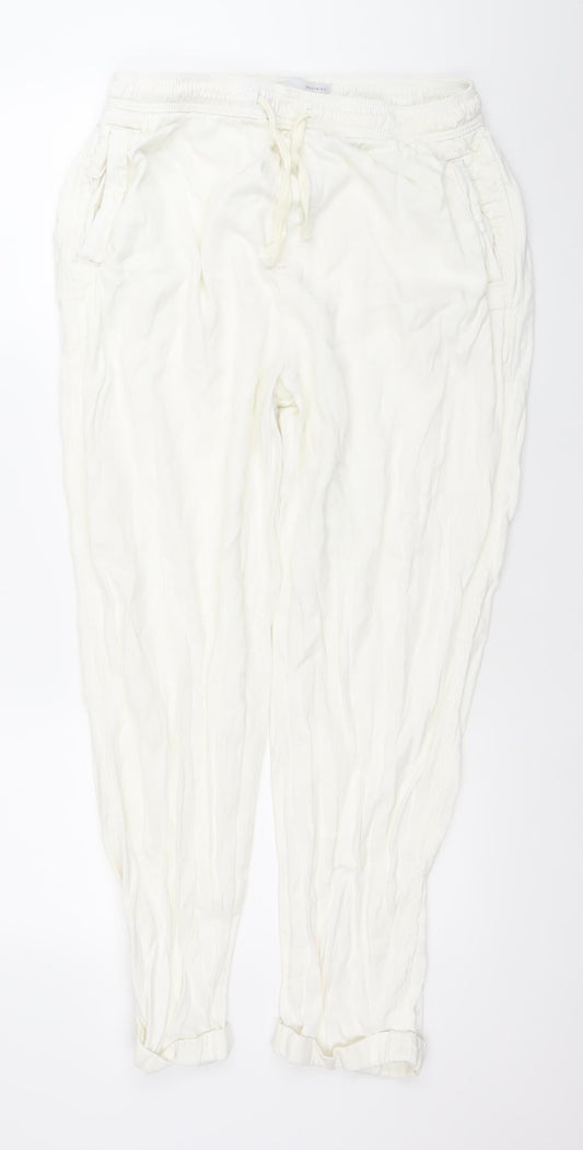 Primark Women Ivory Jogger Trousers Size M Elastic Waist Pockets