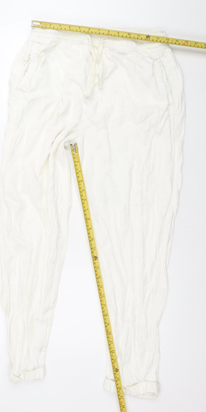 Primark Women Ivory Jogger Trousers Size M Elastic Waist Pockets