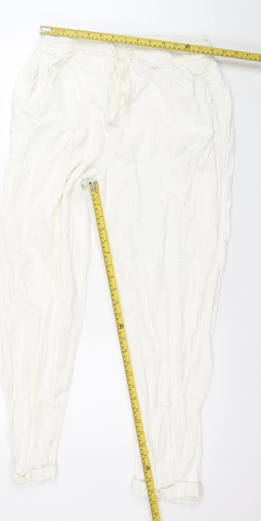 Primark Women Ivory Jogger Trousers Size M Elastic Waist Pockets