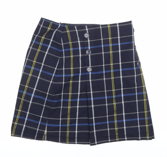 Marks and Spencer Women’s Blue Plaid Pleated Skirt UK12 Knee Length