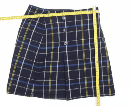 Marks and Spencer Women’s Blue Plaid Pleated Skirt UK12 Knee Length