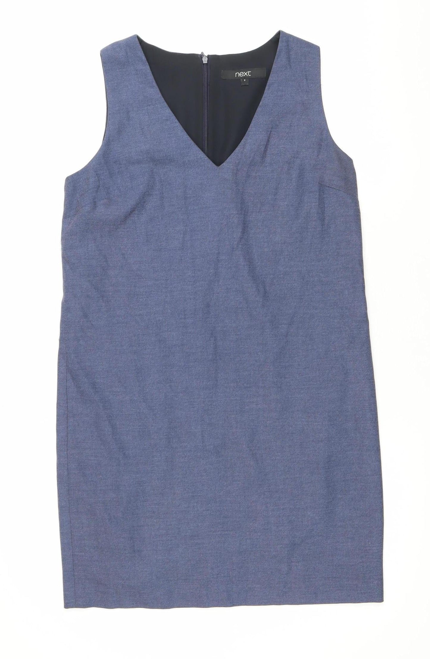 Next Women’s Blue Shift Dress UK 8 Knee Length Sleeveless V-Neck Workwear