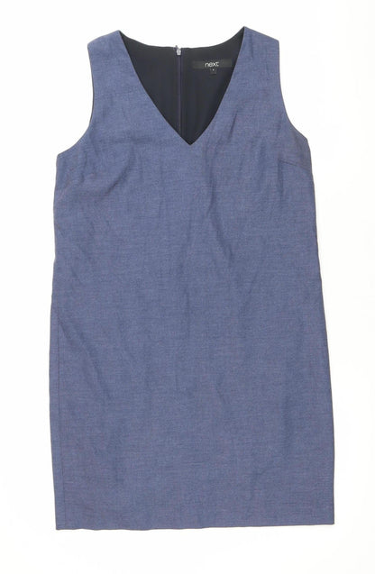 Next Women’s Blue Shift Dress UK 8 Knee Length Sleeveless V-Neck Workwear