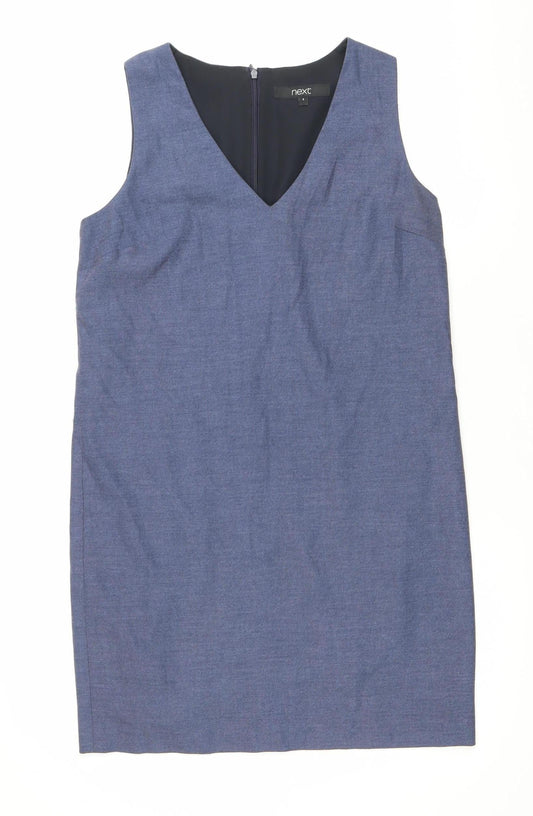 Next Women’s Blue Shift Dress UK 8 Knee Length Sleeveless V-Neck Workwear