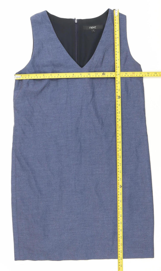 Next Women’s Blue Shift Dress UK 8 Knee Length Sleeveless V-Neck Workwear