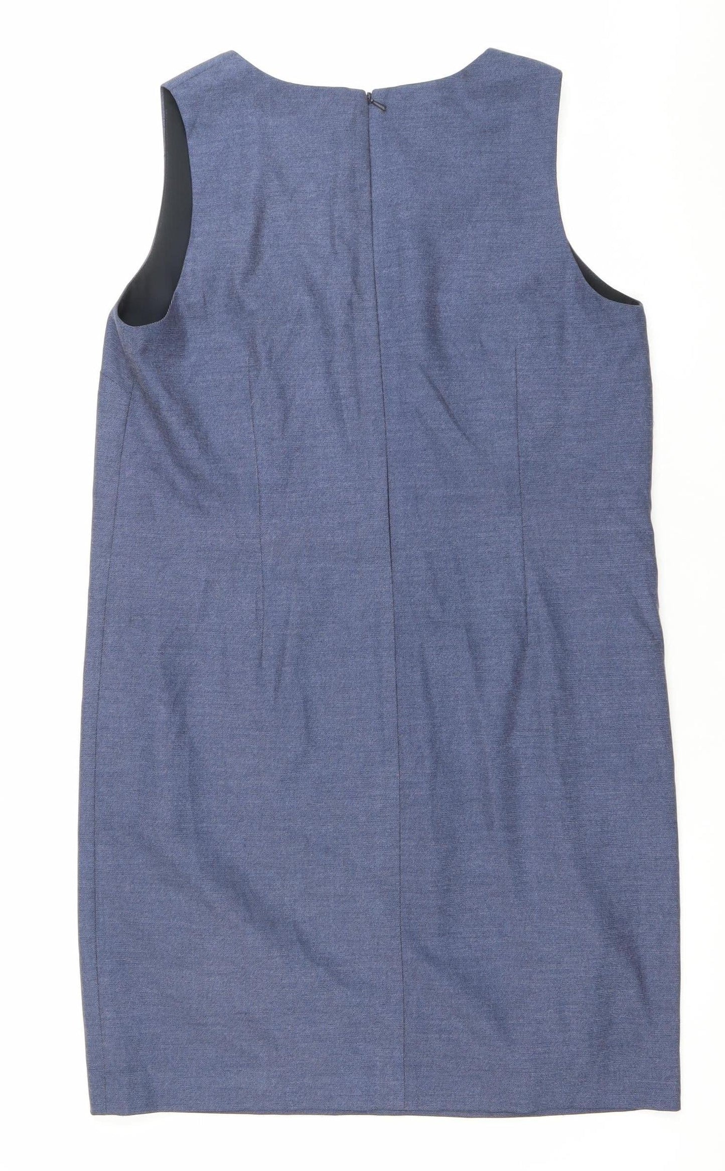 Next Women’s Blue Shift Dress UK 8 Knee Length Sleeveless V-Neck Workwear