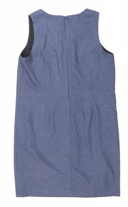 Next Women’s Blue Shift Dress UK 8 Knee Length Sleeveless V-Neck Workwear