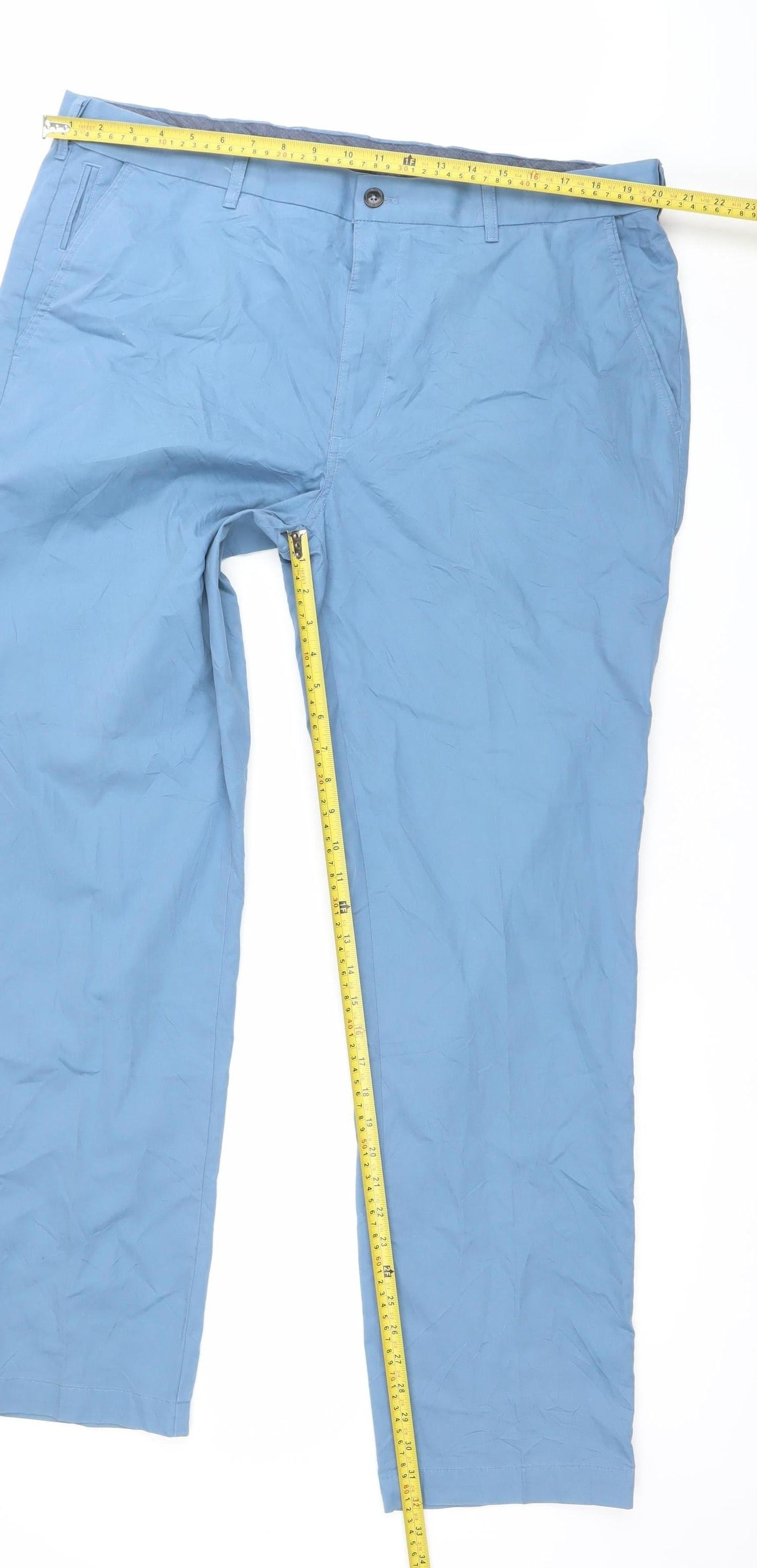 Marks and Spencer Men’s Blue 36L Chino Trousers Cotton Blend