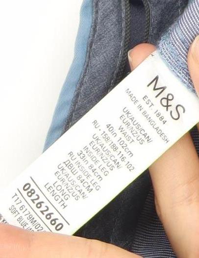 Marks and Spencer Men’s Blue 36L Chino Trousers Cotton Blend