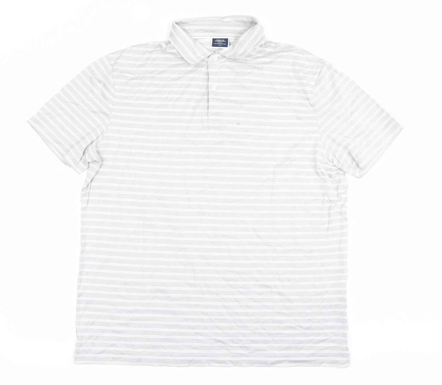 Charles Tyrwhitt Men's Grey Striped Polo Shirt Size L Cotton