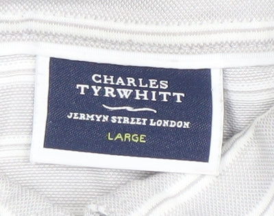 Charles Tyrwhitt Men's Grey Striped Polo Shirt Size L Cotton