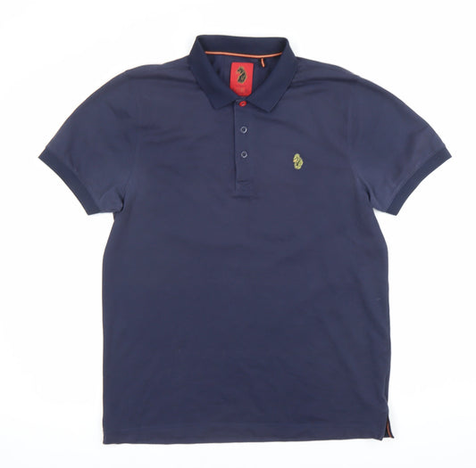 Luke Mens Blue Polo Shirt Size L Short Sleeve Cotton Blend