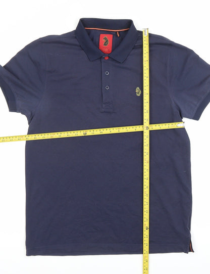 Luke Mens Blue Polo Shirt Size L Short Sleeve Cotton Blend