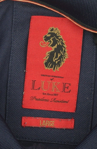 Luke Mens Blue Polo Shirt Size L Short Sleeve Cotton Blend