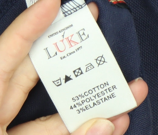 Luke Mens Blue Polo Shirt Size L Short Sleeve Cotton Blend