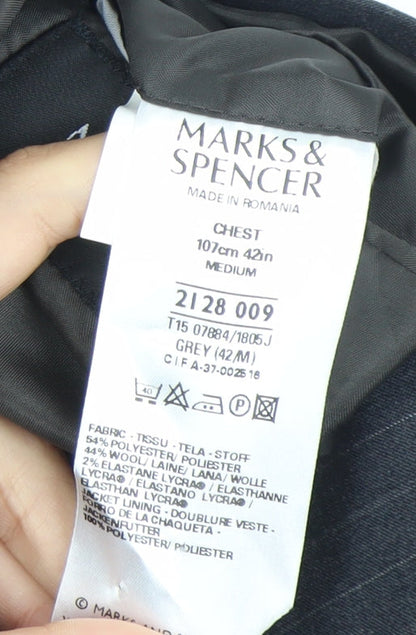 Marks and Spencer Men Grey Pinstripe 42 Chest Notch Lapel Blazer