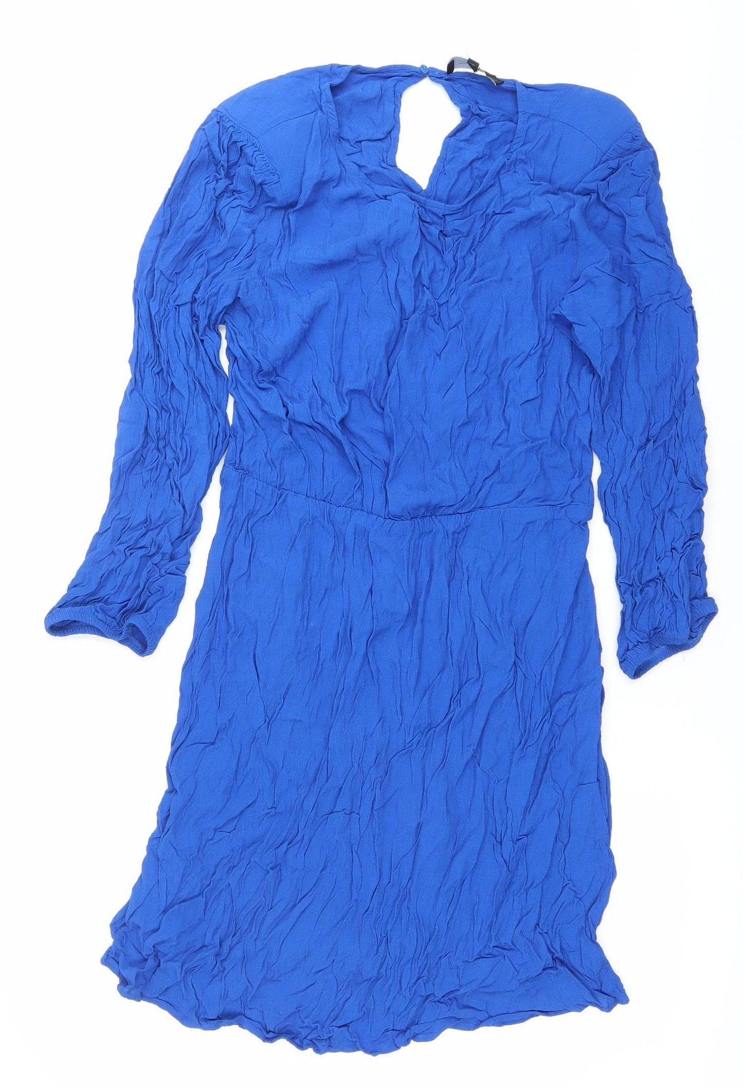 Next Women’s Blue Shift Dress Size 16 V-Neck Long Sleeve Knee Length